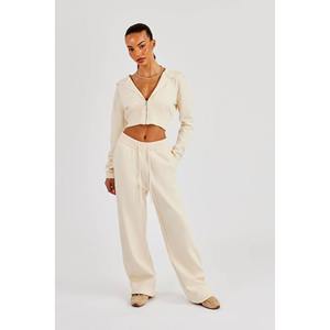 Custom Women's Winter Solid Blush <b>Pink</b> Short <b>Tracksuit</b> Full Zip Hoodie Jogger Set Trackstar OEM Private Label - Product Image 3