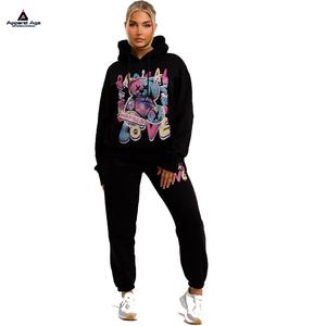 Women'<b>s</b> Custom Logo Two-Piece <b>Jogger</b> Tracksuit Set Autumn Silk <b>Fleece</b> Terry Puff Printing Hooded Winter Sport Style Hoodie - Product Image 6