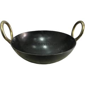 Premium Quality Heavy Duty Metal Silver Color Finished Shiny Polished Round Shape Kadhai With Gold Plated Aluminum Handles - Product Image 2