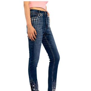 Jeans de diamantes de moda para mujer, pantalones vaqueros rectos de cintura alta con diamantes de imitación, ropa informal, proveedor directo de fábrica - Product Image 4