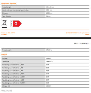Tubo Fluorescente Ledvance de Vidrio, Luz Blanca Cálida, 58W, T8, 5 pies, 2700K, Base G13, 5000 Lúmenes, Ra80, Uso en Interiores, Ne Gas - Product Image 6