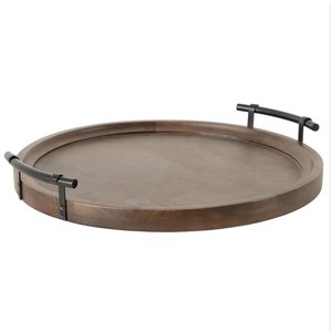 Plateau de service rond tournant fini en bois naturel pour décor de cuisine et utilisation de table à manger - Product Image 2