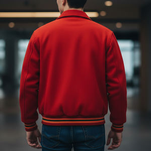 Chaqueta Universitaria Personalizable de Lana 100% Original de Alta Calidad, Color Sólido, con Cuello Letterman y Frente Largo para Hombre - Product Image 2