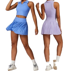 2PCS Femmes Respirant Golf Tennis Jupes Set Workout Sport Spring Tennis Outfit Women Casual Polo Collared Crop Bra Sport Short - Product Image 3