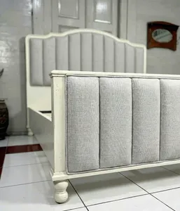 French Style Upholstered Bed Frame Wooden Platform Bed Curved <b>Panel</b> <b>Headboard</b> and Footboard Bedroom Furniture - Product Image 3