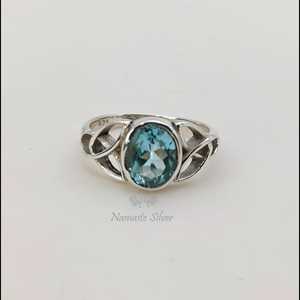 925 Sterling Silver Blue Topaz <b>Ring</b> Handmade <b>Celtic</b> Knot Design Natural Blue Topaz Oval Gemstone December Birthstone Jewelry - Product Image 6