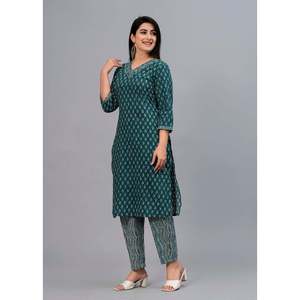 ชุด kurta ของผู้หญิงพิมพ์ลายดอกไม้สีเขียวโอปอลพร้อมกางเกง & dupatta - Product Image 6