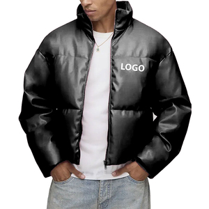 Veste d'hiver en toile à capuche avec logo personnalisé, fermeture éclair sur le devant, couleur unie, style streetwear pour hommes - Product Image 2
