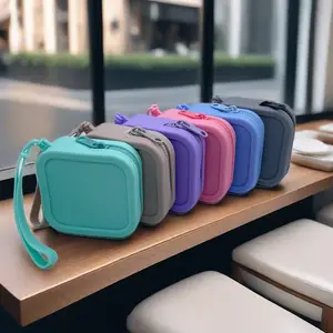 Dompet Earphone wanita, dompet koin kecil silikon, wadah gantungan kunci ritsleting kecil