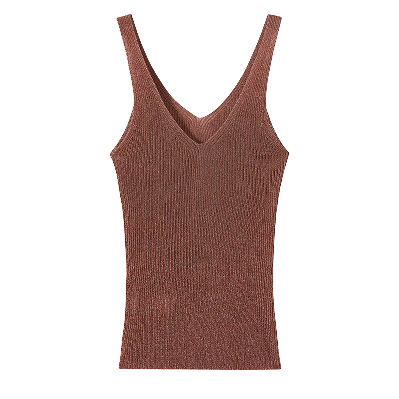 Wholesale Women's High Quality Sweet Breathable Eco-Friendly Spandex/Polyester Knitted V-neck Tank Top Lace Tassel Ribbons