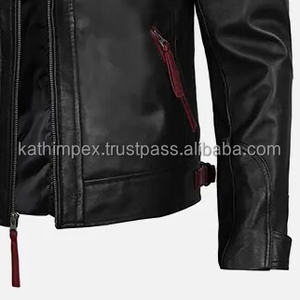 Chaqueta de cuero acolchada personalizada OEM para hombre, mangas a rayas, bolsillos con múltiples cremalleras, hebillas laterales para invierno informal transpirable - Product Image 5