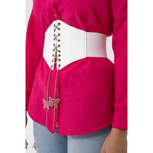 Ceinture élastique pour femme en point de chaînette, ceinture pour veste, ceinture pour chemise, ceinture pour robe - Blanc - Product Image 2