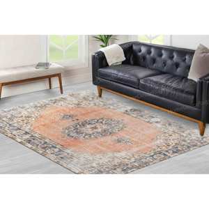 Alfombra con Estampado Floral: Azul Marino, Estilo Bohemio, Diseño de Medallón, Antideslizante, Alfombra de Chenilla - Product Image 1