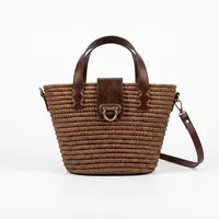Sac fourre-tout décontracté en raphia tressé avec deux poignées, doublure en coton, sac à bandoulière portable, fermeture à fermoir, sac à bandoulière croisé, pour la plage et usage quotidien ANA