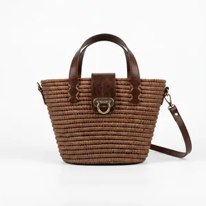 Bolso Tote Casual de Rafia Tejida con Dos Asas, Forro de Algodón, Cierre de Broches, Bolso Bandolera Portátil para Playa y Uso Diario ANA - Product Image 3