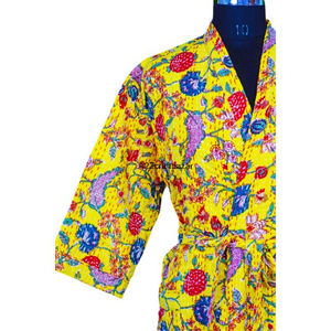 Kimono Largo Ecológico 100% Algodón con Cuello en V y Estampado Floral para Mujer, Túnica de Invierno Kantha, Tela Étnica Tradicional Vintage India Hecha a Mano - Product Image 4