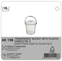 Ember Plastik Transparan PP Ramah Lingkungan Afossa 10L dengan Pegangan, Tahan Lama, Serbaguna untuk Penyimpanan Air, Kebersihan Rumah Tangga, dan Merebus