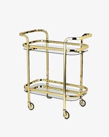 Plateau de luxe à 2 niveaux ovale en métal et marbre, chariot de service roulant, chariot de Bar doré avec 4 roues pour décoration de meubles de cuisine d'hôtel
