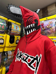 Sweat-shirt à capuche zippé intégral personnalisé pour homme, en molleton de coton oversize, avec impression en relief, anti-boulochage, respirant, orné de strass, grandes tailles - Product Image 2