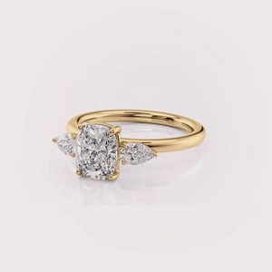 IGI Certified Cushion Cut Lab Grown Diamond Three Stone Engagement & Anniversary <b>Ring</b> 9K Rose/Yellow/White Gold Pear Side Stone - Product Image 6