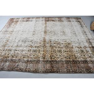 7.3x9.1 ft Vintage Large Rug, White <b>Brown</b> Turkish Camouflage <b>Wool</b> Rug - Product Image 4