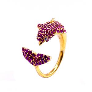 Diseñador de Plata de Ley 925 chapado en oro rubí piedra preciosa mujeres atractivas usan anillos de delfín ajustables - Product Image 3