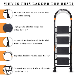 Escalera de Acero Industrial de 4 Peldaños PARASNATH, Escalera Plegable Negra, Ligera y Antideslizante - Product Image 6