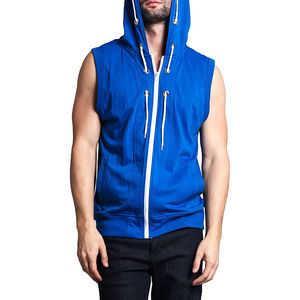 Meilleure vente Design personnalisé pour hommes 100% coton Fitness Wear Heavyweight Sleeveless Zipper Hoodies for Winter Plain Dyed - Product Image 5