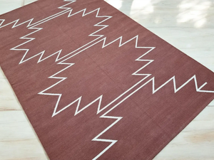 Alfombra Kilim marroquí hecha a mano de algodón con mechones, diseño del sudoeste granate para el hogar, lavable, entrada, pasillo, escalera, decoración - Product Image 4
