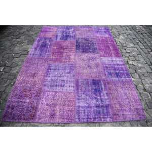 Tapis traditionnel fait à la main en laine violette grand rectangle 5.6x7.8 pieds Patchwork de hauteur de pile moyenne épaisseur moyenne écologique - Product Image 1