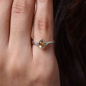 แหวนเงิน925ทันสมัยคลาสสิกพร้อมหินซิทรีนและเพชรหมั้นครบรอบและของขวัญแต่งงานสำหรับผู้หญิงและเด็กผู้หญิง - Product Image 4