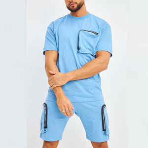 Producto de gran oferta, recién llegado, camisetas y pantalones cortos de manga corta de verano para hombres, conjunto doble de colores en contraste, conjuntos gemelos para hombres para adultos OEM - Product Image 1