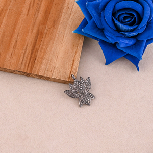 Red Mountain Gems - Colgante de Plata de Ley 925 con Diseño de LOTO Vintage para Mujer, con Diamantes Pavé de Color I, Corte Brillante Redondo, 20x20MM - Product Image 3