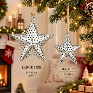 Adorno Colgante de Estrella de Metal Plateado, Decoración Tradicional para Árbol de Navidad, Adorno Rústico para el Hogar en Navidad - Product Image 2