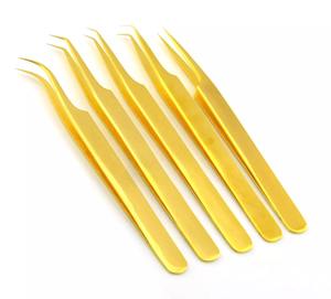 Pinzas de extensión de pestañas doradas, calidad profesional, removedor de espinillas, pinzas de puntos finos afilados, mejor agarre, ventilador de recolección, aislamiento - Product Image 5