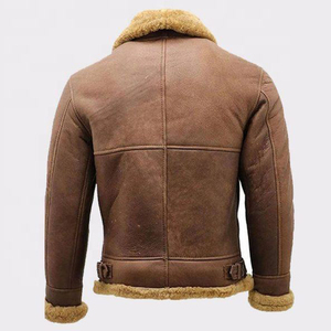 Veste d'hiver en cuir d'agneau véritable de haute qualité Aviator Shearling marron Veste en cuir de bombardier d'extérieur - Product Image 5