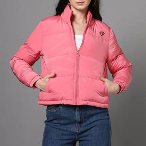 OEM grueso de moda de las mujeres chaquetas de invierno Satén Puffer Abrigos con Shearling Diseño de cuero impreso al por mayor de diseño superior - Product Image 1