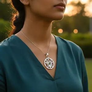 Colgante de Pentagrama de Ciervo de Plata 925 con Gema de Amatista Verde, Joyería Religiosa con Diamantes para Regalo, Colgantes con Diseño de Gota - Product Image 2