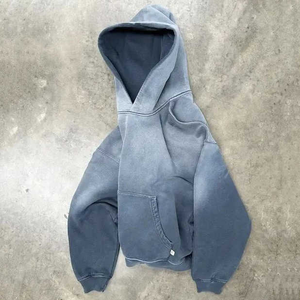 Pull à capuche pour hommes en détresse poids lourd 480 500gsm éponge française Double couche lavé à la pierre recadrée soleil délavé à capuche pour hommes - Product Image 3