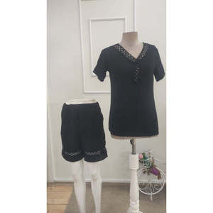 Ensemble deux pièces pour femmes, chemisier à manches courtes et col en V et short, 37650 - Noir - Product Image 6