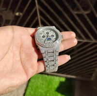 Reloj de Lujo para Hombre con Movimiento de Cuarzo, Acero Inoxidable, Diamantes Moissanite VVS, Cristal Antiguo de Primera Calidad