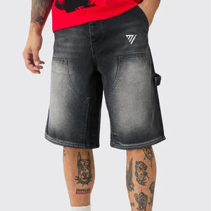 Pocket Solid Pattern Cargo Pants Style High Quality Denim <b>Jeans</b> <b>Men</b> Baggy Cargo Shorts Breathable Dark Denim With - Product Image 1