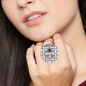 Indian Oxidized Glass Stone Supplier Adjustable Round Big Wedding Finger <b>Ring</b> Indian Manufacturer Jewellery for Women - Product Image 3