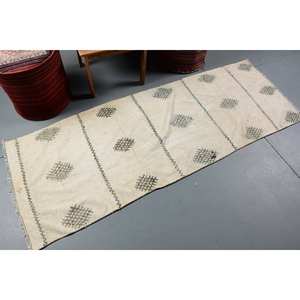 Grand Tapis Bohème Beige et Gris Laine 2.5X6.8 pieds Patchwork Design pour Entrée Rectangle Couloir Grande Surface-Latex Backed - Product Image 2