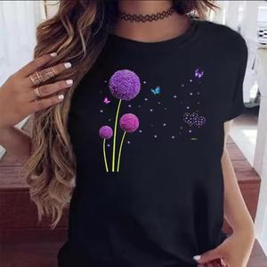 Camiseta Lisa Barata para Mujer, de Manga Corta, Elástica, Lavable, con Estampado Bonito, Informal, con Cuello Redondo - Product Image 1