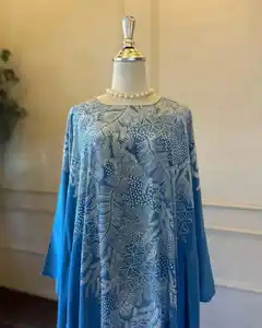 最时尚的女性阿拉伯衣袖阿巴亚穆斯林连衣裙摩洛哥棉印花卡夫坦