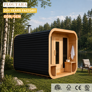 Cabine de sauna <span class=keywords><strong>extérieure</strong></span> PLOUTARA en cèdre massif, design pod, poêle à bois, revêtement noir, porte en verre trempé, OEM ODM, pour resorts de glamping - Product Image 1