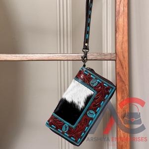 Portefeuille sculpté usiné à la main pochette coque de téléphone portefeuille Offre Spéciale en cuir de vachette élégant multi-usages portefeuilles en cuir occidental - Product Image 1