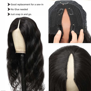 Pelucas sin pegamento con parte en V, cabello humano virgen Remy indio liso Yaki relajado, doble trama a máquina, todos los colores - Product Image 1