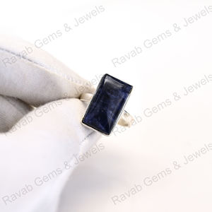 Top qualité solide 925 en argent Sterling naturel Sodalite Cabochon Rectangle forme lunette réglage anneau pour les femmes bijoux faits à la main - Product Image 1